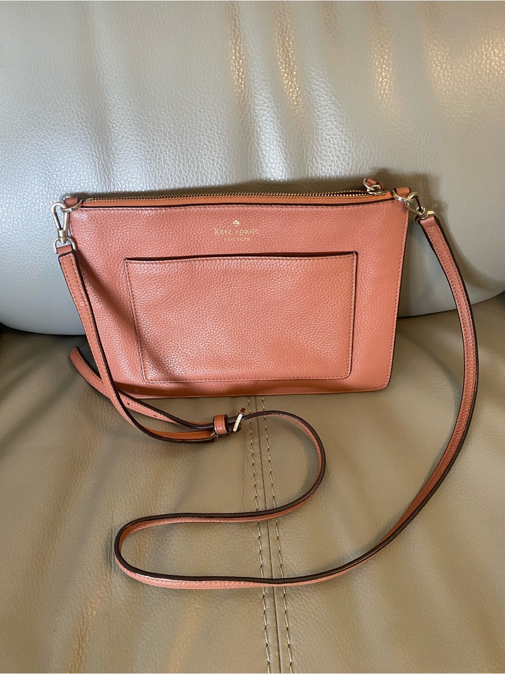 kate spade Leather Crossbody in Coral Pink with Gold-Tone Hardware
